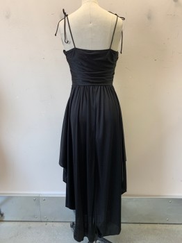 NO LABEL, Black, Polyester, Solid, Spaghetti Strap with Ties, Scoop Neck, Draped Chest, Side Highlow Bottom, Side Zipper