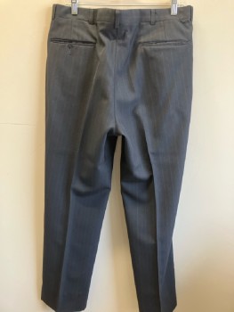 AUSTIN MANOR , "TOWNCRAFT" Navy with Faint Red Blue Green & Yellow Pinstripes, Pleated, 2 Slant Pckts, 2 Welt Pocket In Back