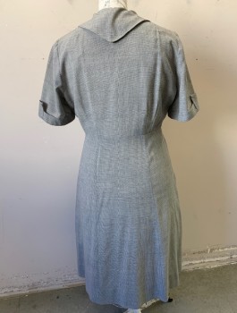 CLASSIC LADY, Gray, Charcoal Gray, Cotton, Check - Micro , Short Sleeves with Cuffed Arm Openings, Shirtwaist with Brown Buttons with Jeweled Centers, Collar Attached, A-Line, Knee Length,