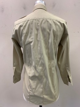 LAW PRO, Tan Brown, Polyester, Cotton, Solid, Button Front, Collar Attached, Long Sleeve,  Epaulets, 2 Batwing Flap Pockets, Creases,