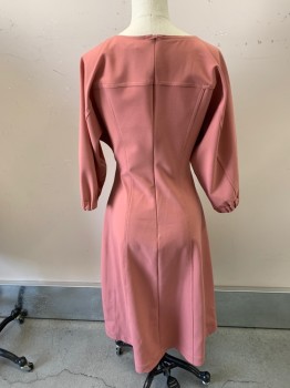 Womens, Dress, Long & 3/4 Sleeve, SEA, Mauve Pink, Wool, Polyester, Solid, 2, Square/Asymmetrical Neck, Abstract Gold Button, Elastic Cuffs, Zip Back,
