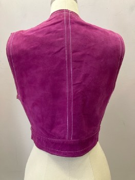 Womens, 1960s Vintage, Piece 1, N/L, W: 22, B: 32, Purple, Solid, Suede, White Stitching, Vest, Gold Buckle, 2 Pockets
