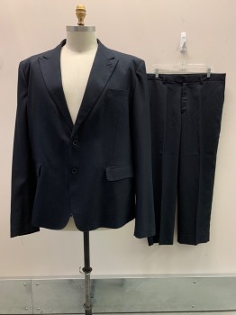 Mens, Suit, Jacket, Bond St Custom , Black, Wool, Solid, 54 L, 2 Buttons, Single Breasted, Peaked Lapel, 3 Pockets,