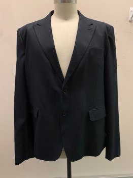 Mens, Suit, Jacket, Bond St Custom , Black, Wool, Solid, 54 L, 2 Buttons, Single Breasted, Peaked Lapel, 3 Pockets,