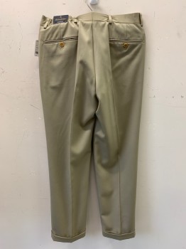 Mens, Slacks, BROOKS BROTHERS, Khaki Brown, Wool, Solid, 32/32, Pleated Front, 5 Pockets, Zip Fly, Cuffed