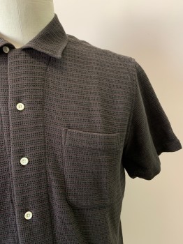 Mens, Casual Shirt, TAYLOR STITCH, Charcoal Gray, Red, Cotton, Stripes - Horizontal , L, S/S, Button Front, Collar Attached, Chest Pocket