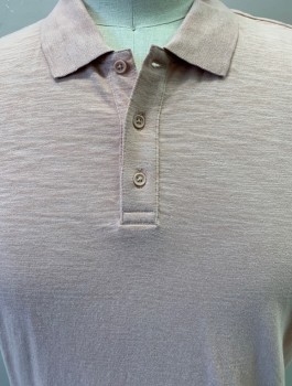 Mens, Casual Shirt, Vince, Dusty Rose Pink, Cotton, Solid, L, S/S, 3 Button, Polo