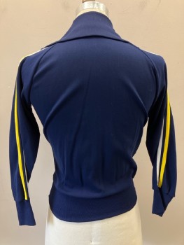 Mens, Athletic, TED WILLIAMS, Navy Blue, White, Yellow, Polyester, Solid, 34, Jacket, High Neck, Zip Front, Side Pockets, Side Bands