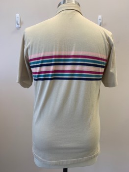 LODON FOG, Beige, Navy Blue, Pink, Magenta Pink, Teal Blue, Cotton, Polyester, Stripes - Horizontal , S/S, C.A., 3 Buttons, Chest Patch Pocket