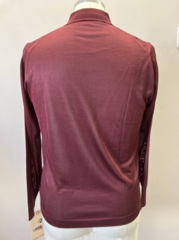 Mens, Sweater, GOOD TIME, Red Burgundy, Nylon, Solid, Diamonds, Ch40, L/S, 3 Btn. Placket, C.A., 1 Pckt, Self Diamond Pattern Front