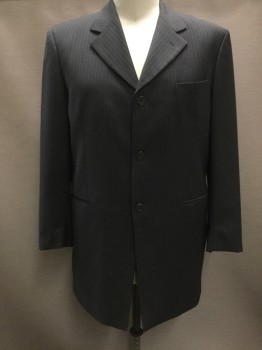 Mens, Suit, Jacket, ADOLFO TRABALDO, Charcoal Gray, Gold, Wool, Stripes, 38x35, 48 XL, Single Breasted, Long Coat, 3 Buttons,  Collar Attached, Notched Lapel, 3 Pockets