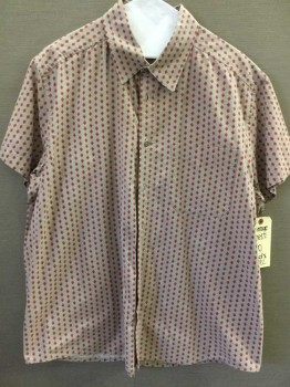 Mens, Casual Shirt, N/L, Taupe, Red, White, Plum Purple, Cotton, Zig-Zag , Diamonds, 18, Short Sleeve,  Button Front, Collar Attached,  1 Pocket,