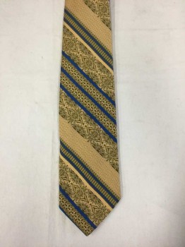 Mens, Tie, CERVANTES, Gold, Olive Green, Blue, Polyester, Novelty Pattern, O/S