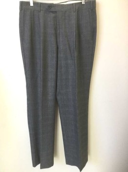 Mens, Suit, Pants, CARROLL & CO, Gray, Charcoal Gray, Wool, Glen Plaid, Ins:33, W:34, Pleated Waist, Zip Fly, Button Tab Waist, 4 Pockets
