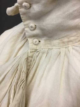 N/L, Off White, Cotton, Solid, Long Sleeves, Pullover, 3 Fabric Buttons At Neck, Stand Collar with Self Jabot Style Ruffle At Neck with Keyhole Opening, Puffy Gathered Sleeves, Button Cuffs, Slightly Dirty/Stained At Cuffs