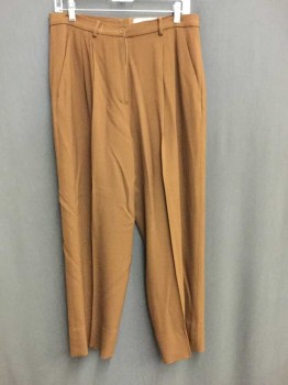 Womens, Pants, DKNY, Brown, Rayon, Wool, Solid, W:32, 12, Pleated Front, Zip Fly, Belt Loops,