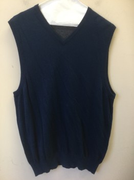 Mens, Sweater Vest, IZOD, Royal Blue, Cotton, Acrylic, Solid, M, Pullover, V-neck, Ribbed Neck/Sleeves/Waistband