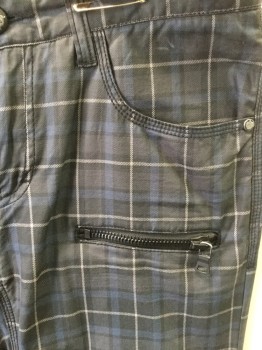 BLACK HEARTS BRIGADE, Black, Charcoal Gray, Gray, Midnight Blue, Cotton, Plaid, Jean-style Plaid Pant, 4 Front Pockets (2 Zip), 3 Back Pockets (1 Zip), Belt Loops, Zip Fly, White Scratch Above Back Left Pocket