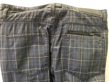 BLACK HEARTS BRIGADE, Black, Charcoal Gray, Gray, Midnight Blue, Cotton, Plaid, Jean-style Plaid Pant, 4 Front Pockets (2 Zip), 3 Back Pockets (1 Zip), Belt Loops, Zip Fly, White Scratch Above Back Left Pocket