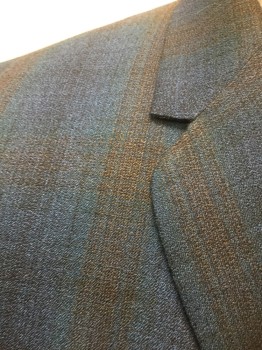 Mens, Blazer/Sport Co, DUVAL & REID, Navy Blue, Brown, Wool, Plaid-  Windowpane, 42R, Light/Summer Weight Wool, Single Breasted, Thin Notched Lapel, 2 Buttons,  3 Pockets, Black Lining,