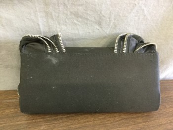 Womens, Dress, Piece 2, N/L, Black, Silver, Polyester, Matching Purse: Black Clutch with Silver Zipper Trimmed Ruffle, Dirty