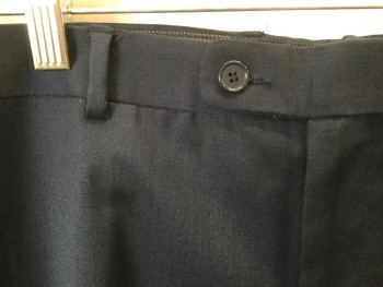 LINEA UOMO, Navy Blue, Wool, Heathered, Pants - Flat Front, 4 Pockets, Zip Fly