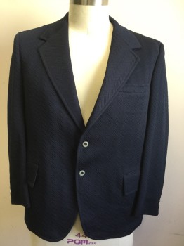 N/L, Navy Blue, Polyester, Solid, Zig-Zag , Single Breasted, Collar Attached, Notched Lapel, 3 Pockets, 2 Buttons,