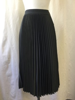 Womens, Skirt, Below Knee, H&M, Charcoal Gray, Polyester, Solid, 4, Accordion Pleated, Elastic Waist