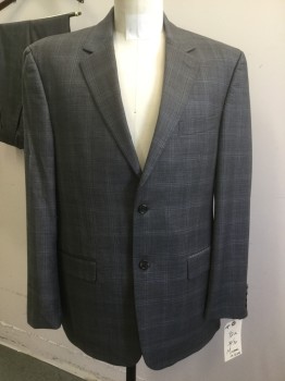 MICHEALE KORS, Black, White, Baby Blue, Lt Gray, Wool, Plaid, Heathered, Pocket Flap, 2 Buttons,
