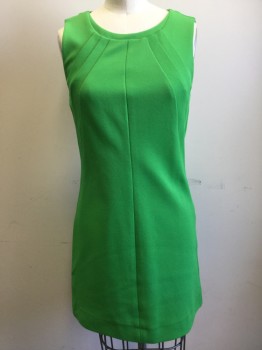 DVF, Green, Polyester, Solid, Ribbed Knit, Scoop Neck with Under Panel, Zip Back, Radiating Seams From Neck, Hem Above Knee