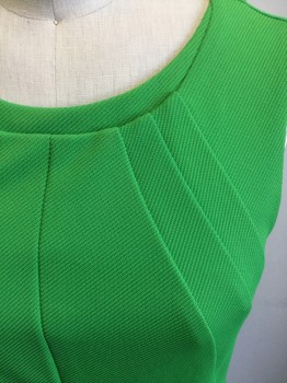Womens, Dress, Sleeveless, DVF, Green, Polyester, Solid, 2, Ribbed Knit, Scoop Neck with Under Panel, Zip Back, Radiating Seams From Neck, Hem Above Knee