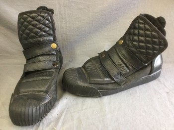 Mens, Sci-Fi/Fantasy Boots , JUNKER DESIGNS, Black, Faux Leather, Rubber, 12, Inner Zipper and Lace Up, Snap Cover