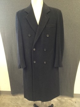 Mens, Coat, N/L, Charcoal Gray, Wool, Heathered, 44, Double Breasted, Notched Lapel, 3 Pockets, Slit Center Back,