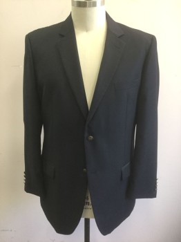 Mens, Sportcoat/Blazer, PRONTO UOMO, Wool, Solid, 48L, Single Breasted, Notched Lapel, 2 Gold Metal Embossed Buttons, 3 Pockets