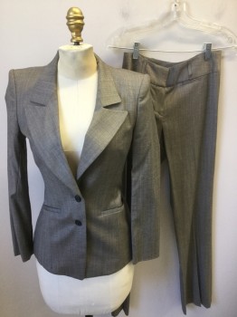 Womens, Suit, Jacket, BOSS, Gray, Black, Wool, Viscose, 2 Color Weave, Stripes - Vertical , B32, 0, W26, 2 Buttons,  Peaked Lapel, Single Breasted, 2 Pockets, Double, See FC051215