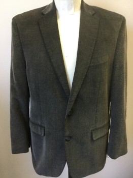Mens, Sportcoat/Blazer, CHAPS, Charcoal Gray, Warm Gray, Cotton, Solid, 40, Corduroy, Single Breasted, 2 Buttons,  3 Pockets, Elbow Patches Dark Brown Moleskin