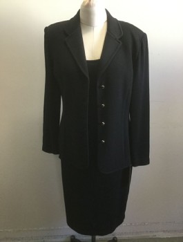 Womens, 1990s Vintage, Suit, Dress, ST JOHN, Black, Wool, Solid, 10, Sleeveless, Knit, Scoop Neck, Knee Length,