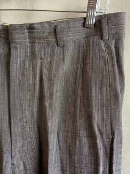 Mens, 1950s Vintage, Suit, Pants, HAGAN'S, Brown, Gray, Black, Silk, Rayon, 2 Color Weave, Heathered, I:30, W:32, Zip Fly, 4 Pockets, Cuffed Hem, Pleated Front,