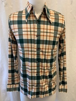 BENNET JAE LTD, White, Beige, Forest Green, Lt Brown, Polyester, Plaid, Collar Attached, Button Front, Long Sleeves
