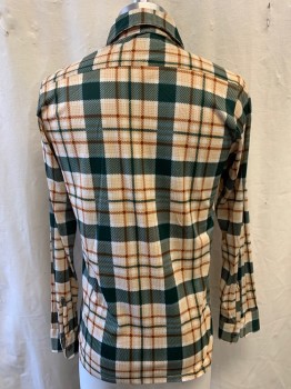 BENNET JAE LTD, White, Beige, Forest Green, Lt Brown, Polyester, Plaid, Collar Attached, Button Front, Long Sleeves