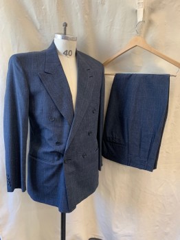 ACADEMY AWARD, French Blue, Blue, Black, Wool, Plaid, Peaked Lapel, Double Breasted, Button Front, 6 Buttons, 3 Pockets