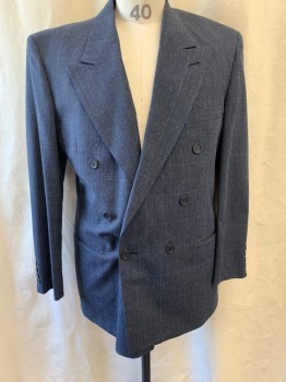ACADEMY AWARD, French Blue, Blue, Black, Wool, Plaid, Peaked Lapel, Double Breasted, Button Front, 6 Buttons, 3 Pockets