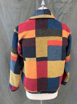 Mens, Casual Jacket, URBAN OUTFITTERS, Red, Yellow, Black, Orange, Navy Blue, Polyester, Wool, Color Blocking, M, Fleece, Zip Front, Collar Attached, Long Sleeves, Elastic Waistband/Cuff, 2 Pockets