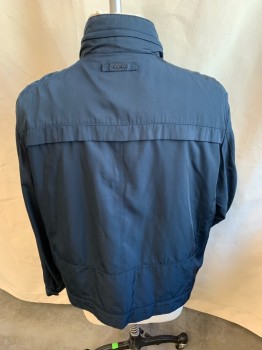 Mens, Casual Jacket, CALVIN KLEIN, Navy Blue, Polyester, Solid, 2XL, Collar Attached, with Zipper & Hood Inside, 1.25" Flap Yoke Front & Back, Zip Front, 2 Pockets with Zipper, Long Sleeves, Navy Lining