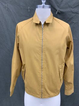 Mens, Jacket, RICHLU, Ochre Brown-Yellow, Cotton, Solid, 42, Zip Front, Band Collar, Raglan Long Sleeves, Button Cuff, 2 Pockets,