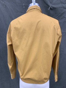 RICHLU, Ochre Brown-Yellow, Cotton, Solid, Zip Front, Band Collar, Raglan Long Sleeves, Button Cuff, 2 Pockets,