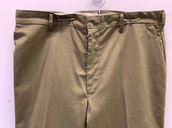 N/L, Brown, Cotton, Solid, Flat Front, Zip Fly, Straight Leg, 4 Pockets, Belt Loops,