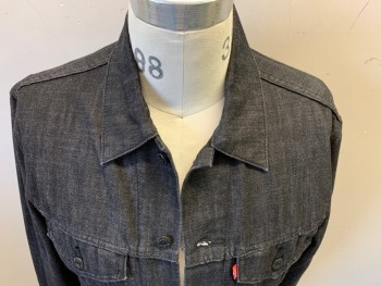 Mens, Jean Jacket, LEVI'S, Black, Poly/Cotton, Solid, M, Button Front, Collar Attached, 4 Pockets,