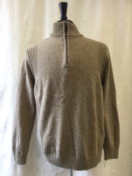 Mens, Pullover Sweater, OUTDOOR LIFE, Brown, Cotton, Acrylic, Speckled, L, Half Zip Neck,