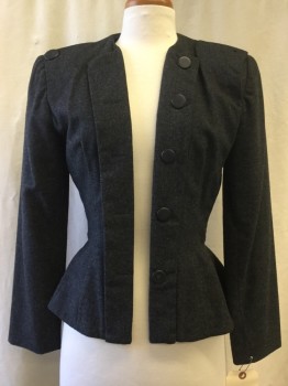 ALBERT NIPON, Heather Gray, Wool, Solid, Open Front, No Collar Attached, 5 Black Buttons, Shoulder Pads